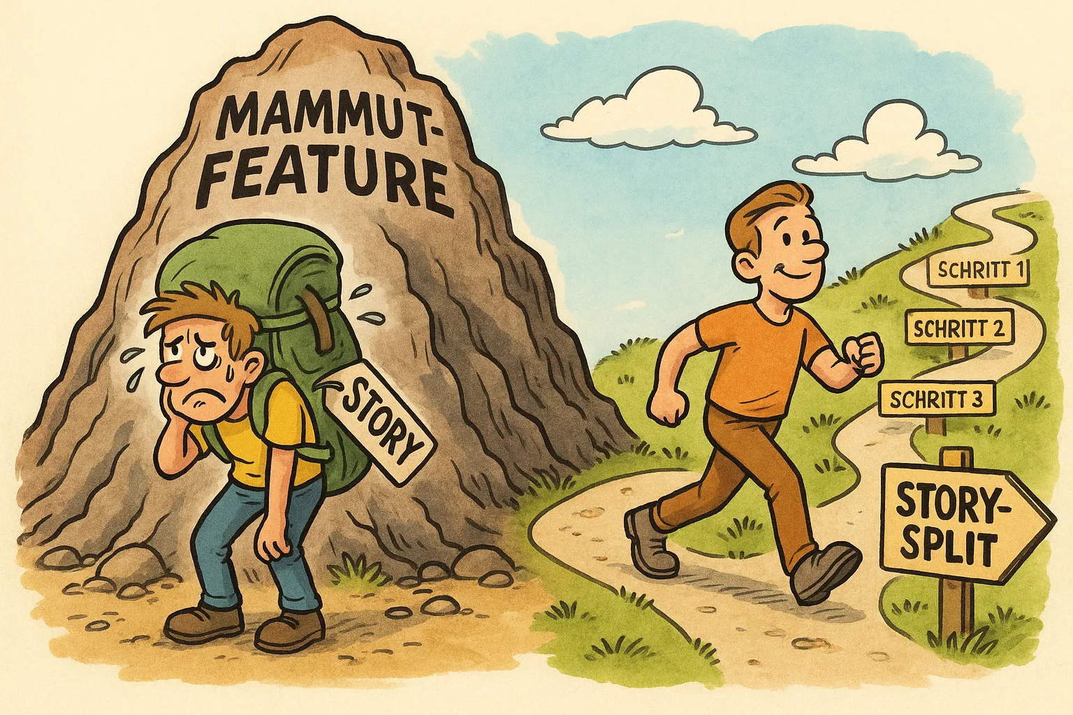 User Stories aufteilen, wenn sie zu groß sind.