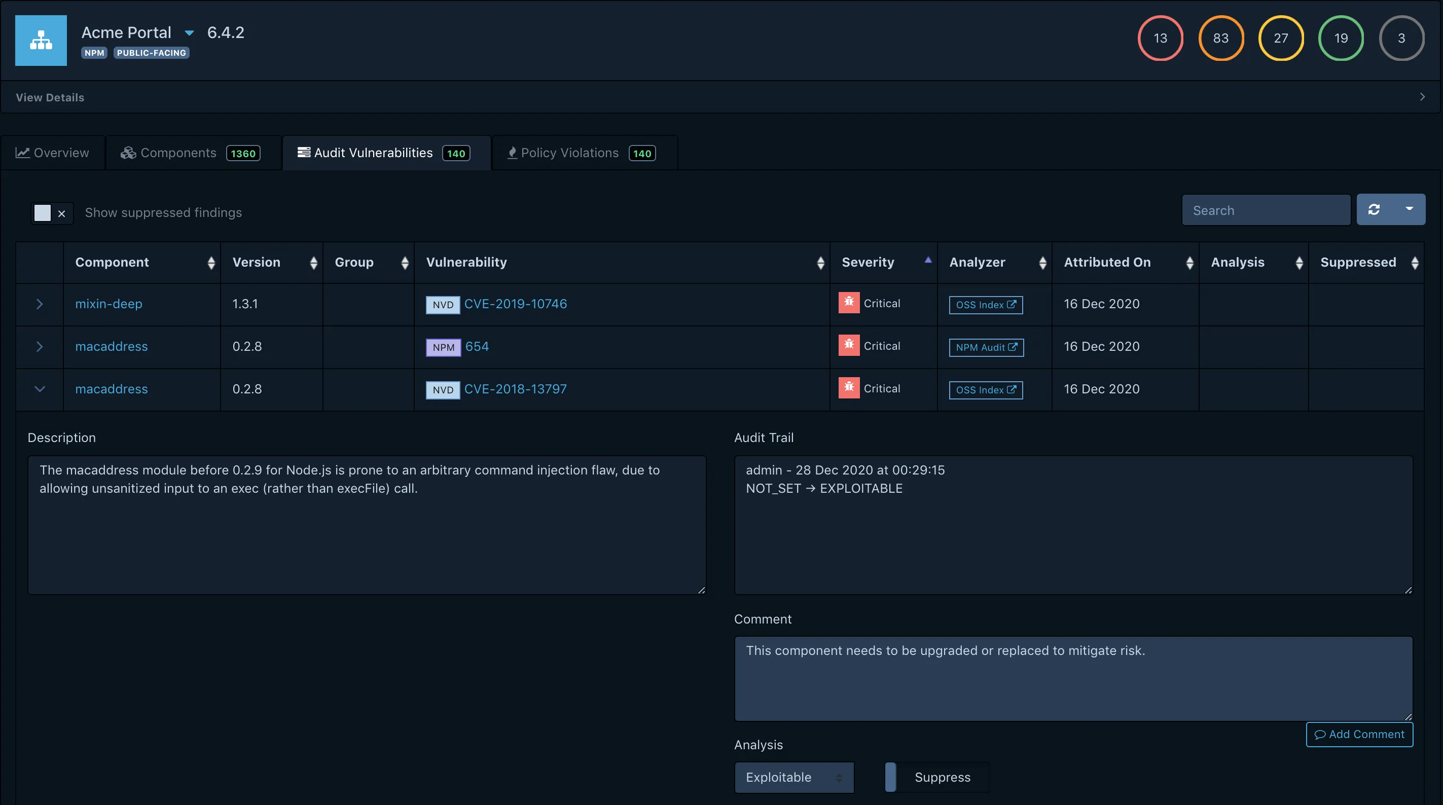 Vulnerability Overview in Dependency-Track